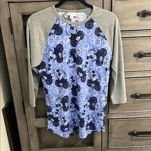 LuLaRoe Women's Disney Mickey Mouse Gray and Blue Raglan Top
